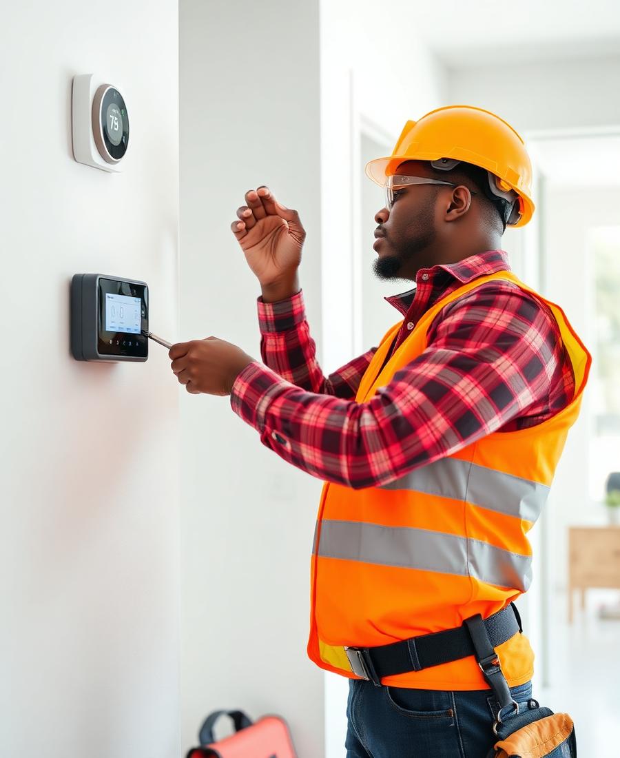 Expansion Wiring Technologies electrician installing a smart thermostat
