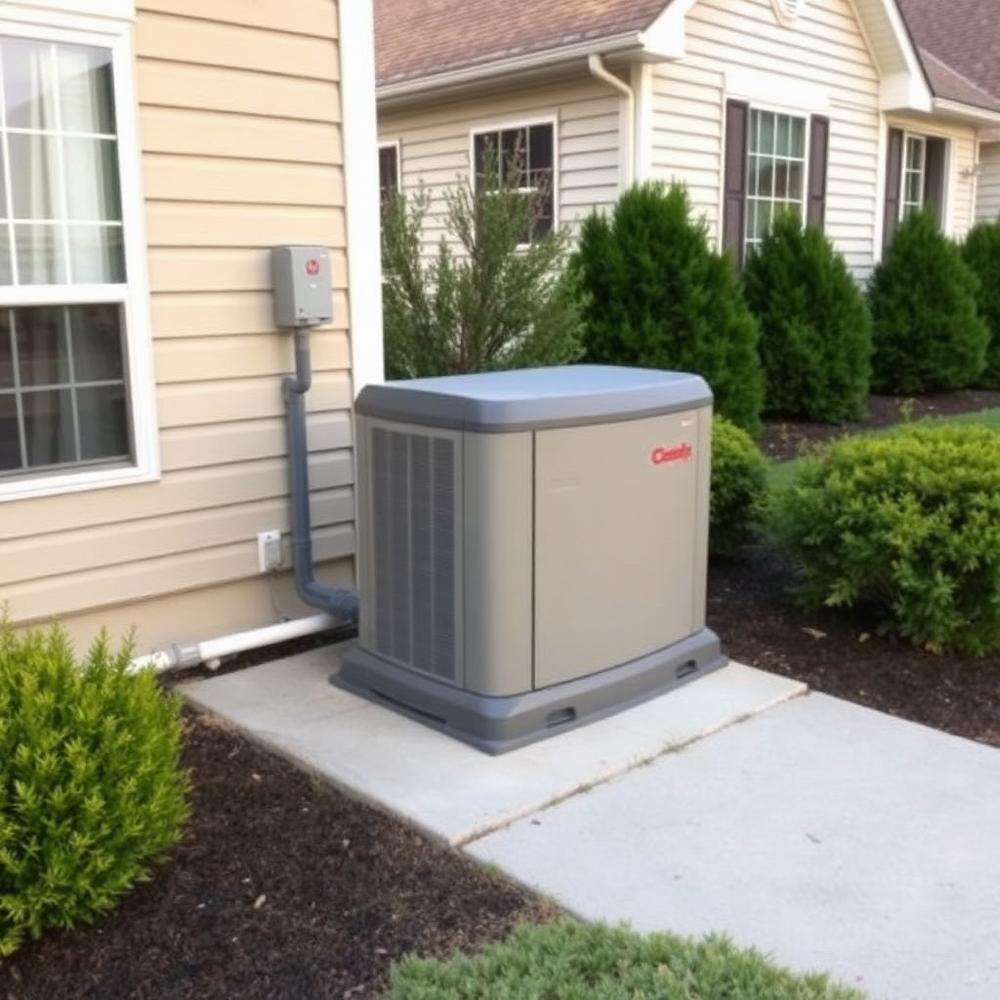 Whole-home standby generator installed beside a house