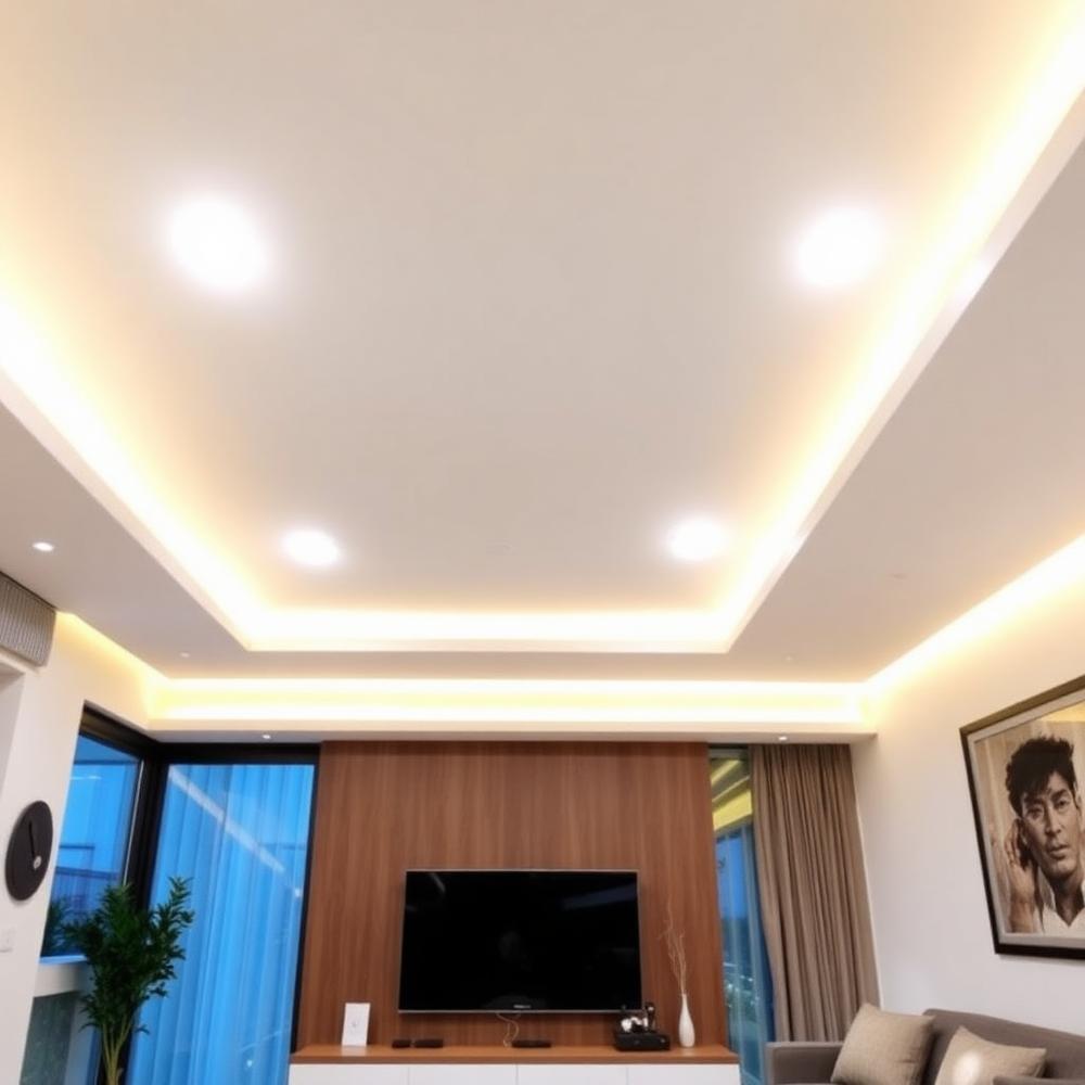 Recessed LED ceiling lighting in a modern living room