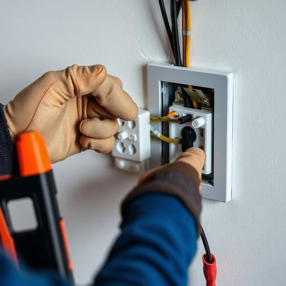 Electrician installing a new wall outlet